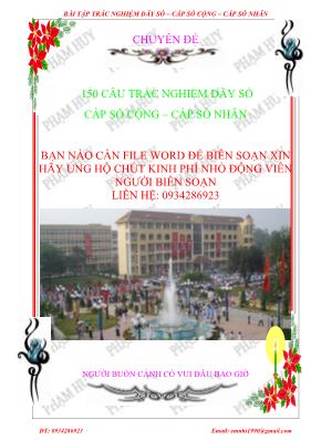 150 câu trắc nghiệm dãy số  Cấp số cộng  Cấp số nhân